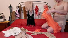 Play Sexy Sissy in Stockings and Lingerie Edges Orgasm during Intense Workout