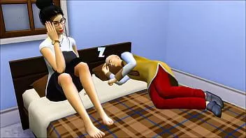 play Shaolin monk he returned home after a long time on a short vacation to his mom to see her and confused the bedrooms and he had to share the bed with her